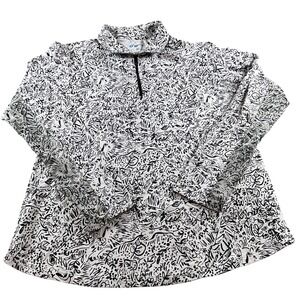 IBKUL Quarter Zip Golf Pullover Long Sleeve Black White Print XL